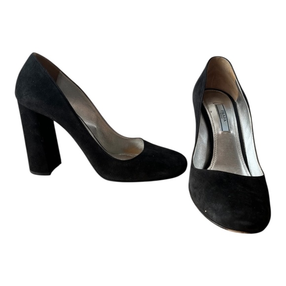 Prada Black Suede Chunky High Heel Size 39.5 - Picture 3 of 8